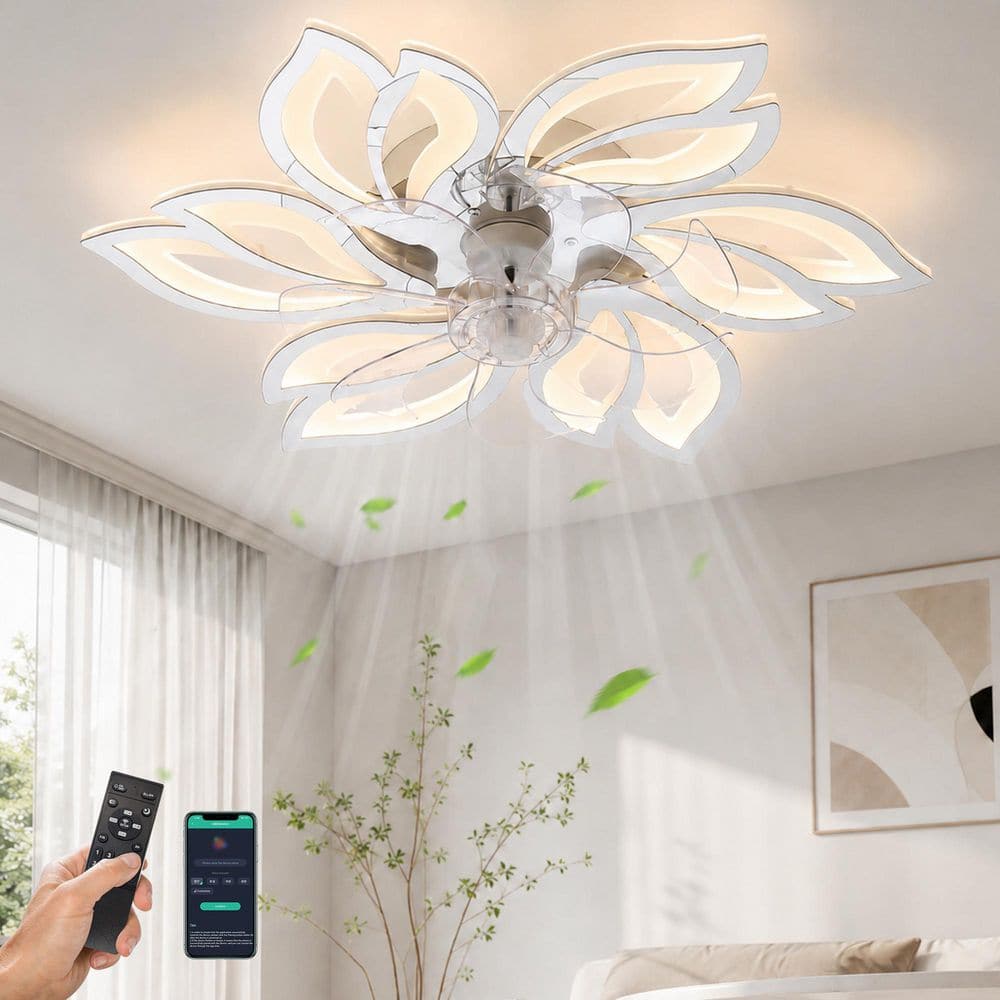 25 in. Chrome Modern Flower Low Profile Standard Ceiling Fan with Dimmable Integrated LED and Remote for Bedroom Foyer price history on PriceWatchPro