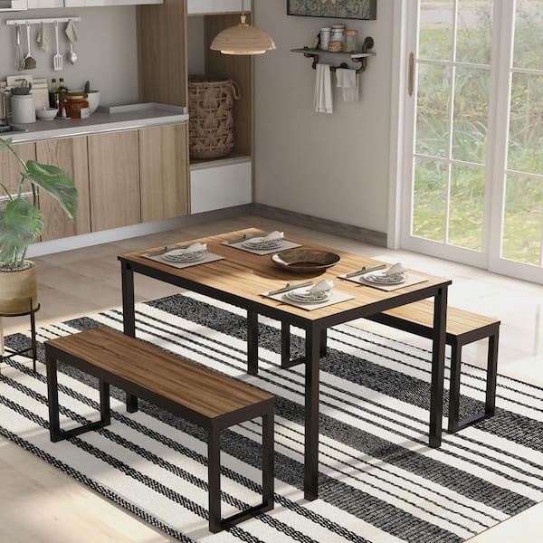 Belvil 3- Piece Brown and Black Dining Table Set