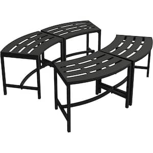 Coated Black Metal Outdoor Stool Bench, Metal Curved Fire Pit Bench Set of 4, Outdoor Fire Pit Seating, Steel Backless