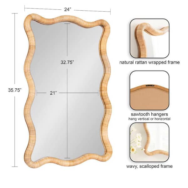 Rahfy Natural 24 in. W x 36 in. H Modern Rectangle Wooden Framed Mirror