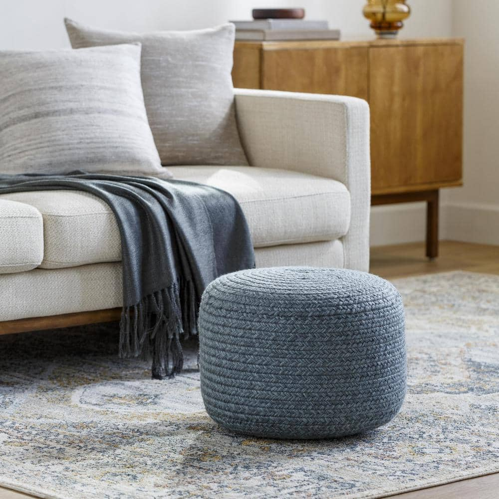 Entwined Blue Modern 18 in. L x 18 in. W x 12 in. H Polyester Pouf