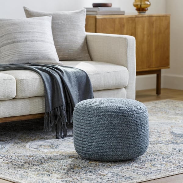 Livabliss Entwined Blue Modern 18 in. L x 18 in. W x 12 in. H Polyester Pouf