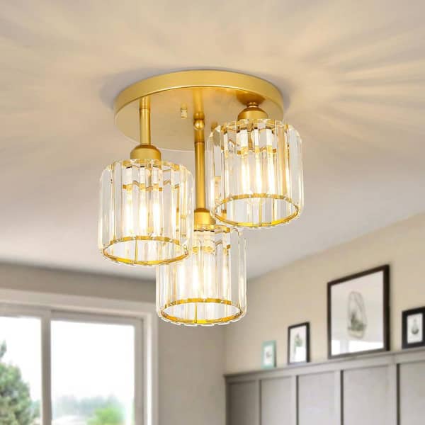 GMGSROM 12 in. 3-Light Gold Modern Semi Flush Mount Ceiling Light