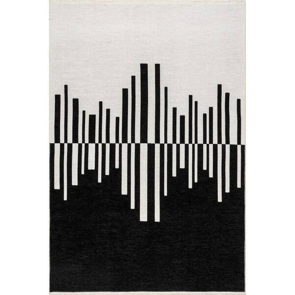Alayah Piano Keys Reversible Washable Black/Cream 7.10 ft. x 10 ft. Indoor Area Rug