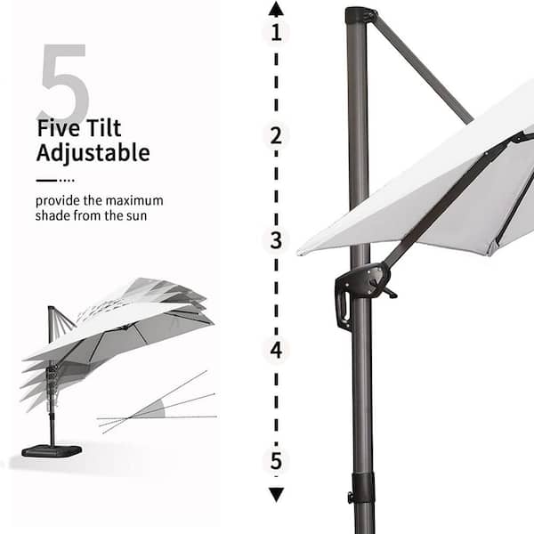 10 ft. Square Outdoor Patio Cantilever Umbrella Aluminum Offset 360° Rotation Umbrella in White