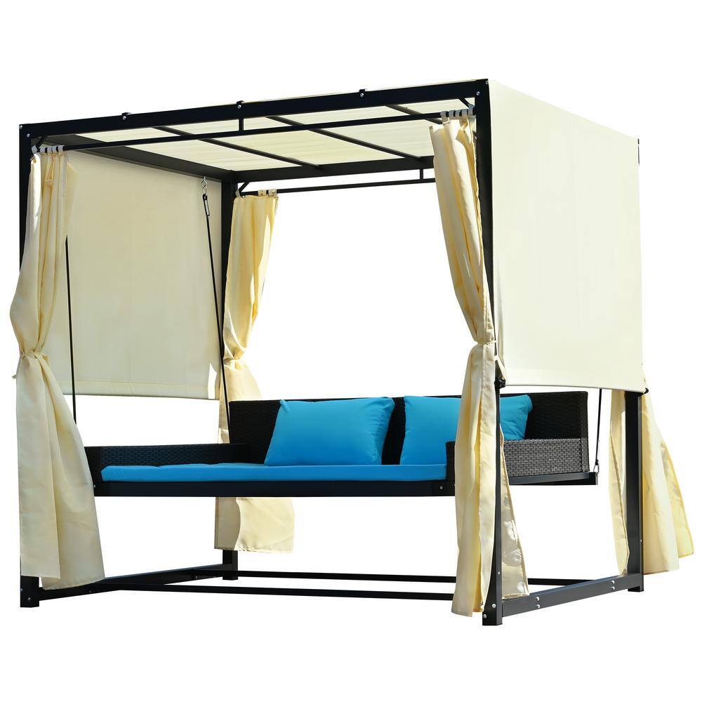 Runesay 87 in. Outdoor Swing Bed Blackout Adjustable Curtains Suitable