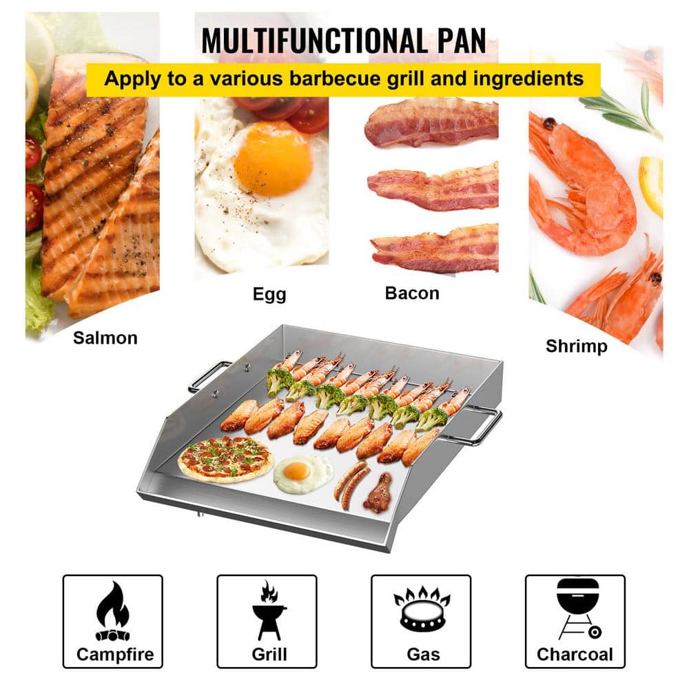 18" x 16" Silver Stainless Steel Flat Top Griddle with Handles