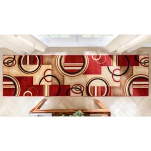 Barclay Arcs and Shapes Red 3 ft. x 10 ft. Modern Geometric Runner Rug
