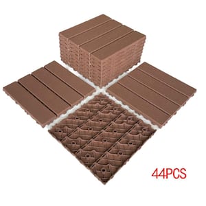12 in. x 12 in. Outdoor Square Plastic Interlocking Flooring Deck Tiles for Courtyard Garden (Set of 44 pieces) in Brown