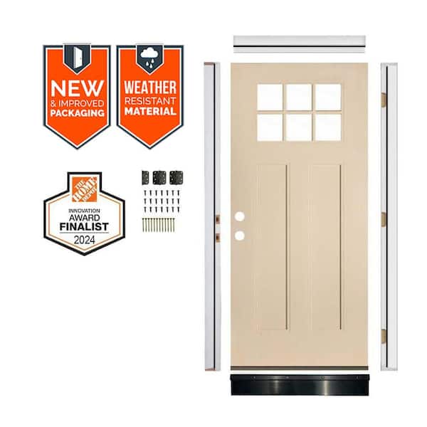 36in.x79in. Craftsman 6-Lite Clear Glass RH Unfinished AssemblyRequired Fiberglass Front Door Kit w/QuickAssembleJamb