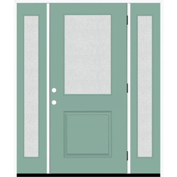 Steves & Sons Legacy 64 in. x 80 in. 1/2 Lite Rain Glass LHOS Primed Quarry Finish Fiberglass Prehung Front Door w/Dbl 12 in. SL