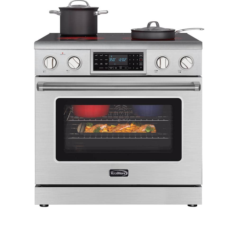 36 in., 4.3 cu. ft. 5 Elements, Freestanding Electric Range with Convection Oven in Stainless Steel with Legs -  Koolmore, KM-EPR-36TDP-SS