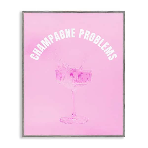 Stupell Industries Champagne Problems Pink by House of Lulu Gray Framed Food Giclee Art Print 14 in. x 11 in.