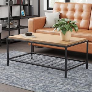 Ruby 42 in. Light Wood Oak Rectangle Wood and Metal Coffee Table