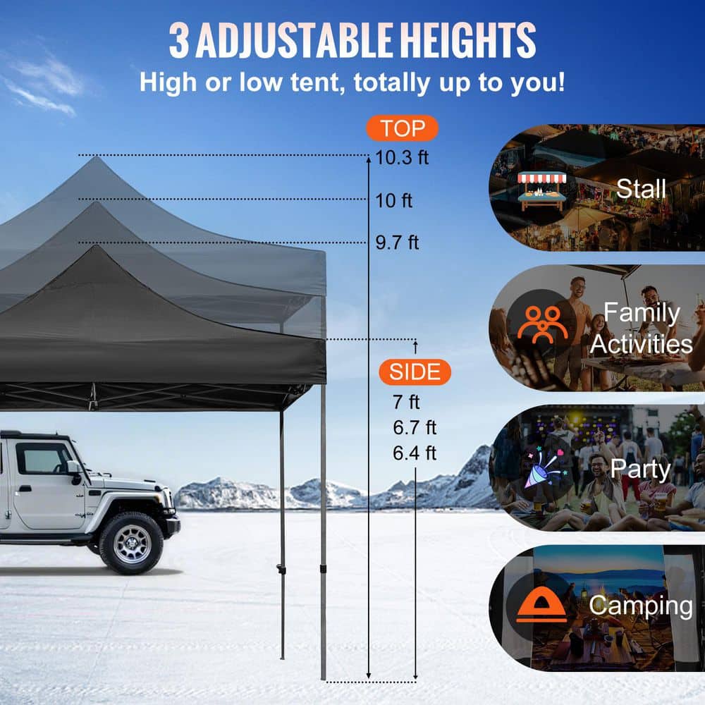 Black 10x10 Ft Pop-Up Canopy Tent with Transparent Sidewalls