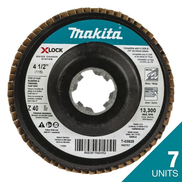 Makita X-LOCK 4‑1/2 in. 40-Grit Type 27 Flat Blending and Finishing Flap Disc for X-LOCK and 7/8 in. Arbor Grinders (7 Disks)