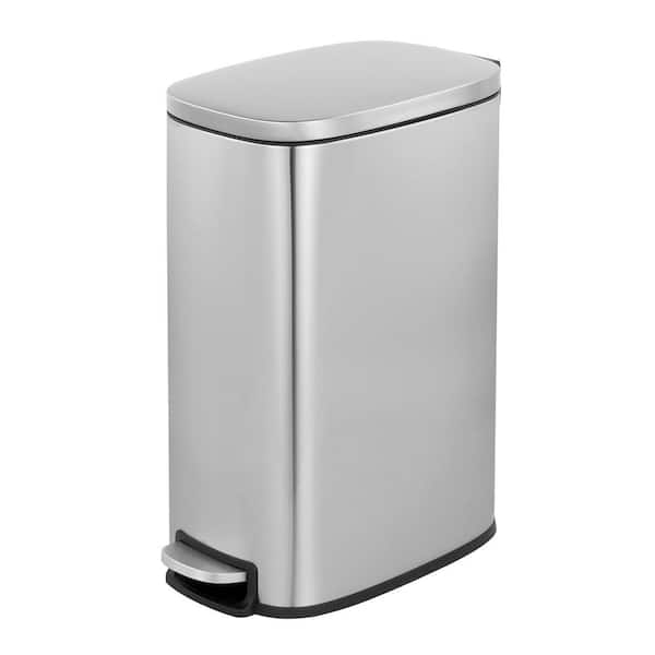 13 Gal. Silver Oval Slim Step-On Metal Household Trash Can for Kitchen and Office Stainless Steel