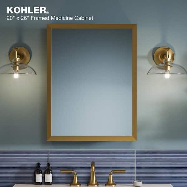 Embark 20 in. W x 26 in. H Rectangular Framed Medicine Cabinet with Mirror Moderne Brushed Gold