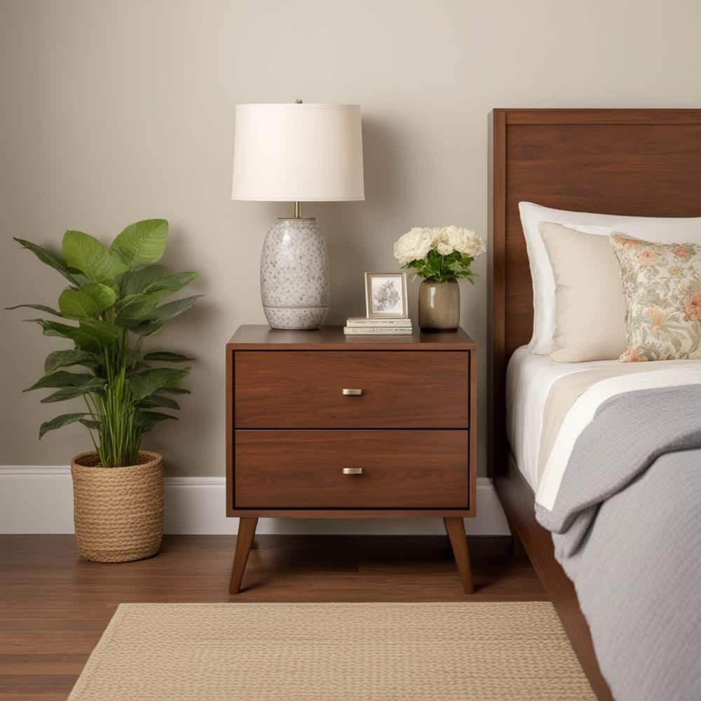 Milo Mid Century Modern 2-Drawer Cherry Nightstand 25 in H x 24.75 in. W x 
