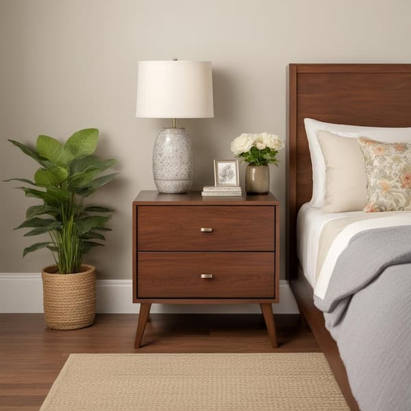 null Milo Mid Century Modern 2-Drawer Cherry Nightstand 25 in H x 24.75 in. W x 16 in. D