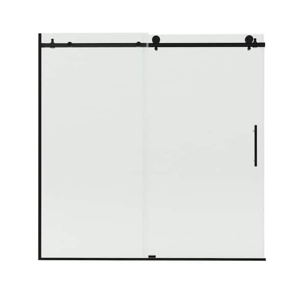Brewo 60 in. W x 60 in. H Sliding Semi-Frameless Tub Door in Matte Black Finish with Clear Glass