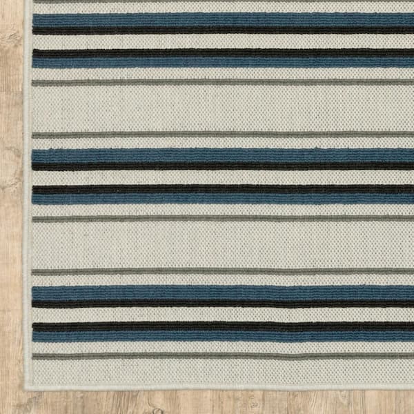 Blue, Beige 7 ft. x 9 ft. Loomed Geometric Polypropylene Rectangle Indoor/Outdoor Area Rug