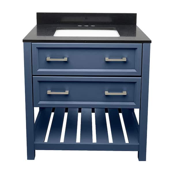 Ella Tremblant 31 in. W x 22 in. D x 36 in. H Bath Vanity in Navy Blue with Quartz Stone Galaxy Black Top with White Basin