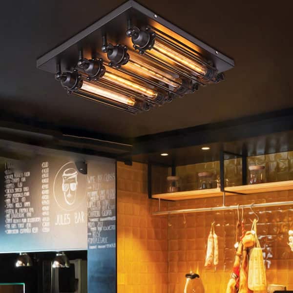 OUKANING 18.11 in. 4-Light Black Industrial Style Square Semi