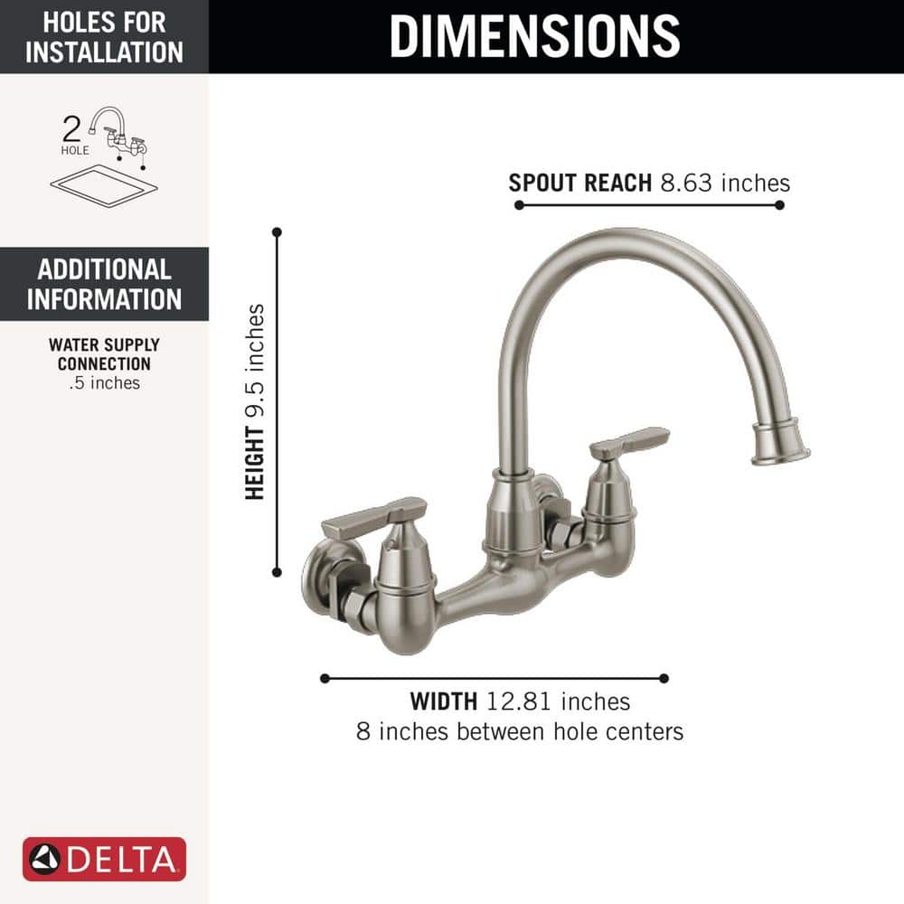 Corin Stainless Steel Wall Mount Kitchen Faucet with Dual Handles