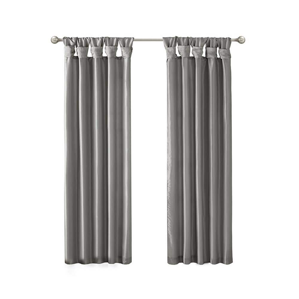 Charcoal Faux Silk Tab Top Light Filtering Curtain Panel