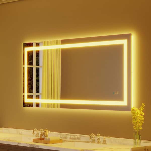 72 in. W x 32 in. H Rectangular Frameless Anti-Fog LED Light Wall Bathroom Vanity Mirror with Backlit and Front Light