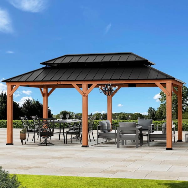 COVERED OUTDOOR OUTDOOR LIVING SPACES Ultra Series Wood Gazebo 12 ft. x 20 ft. Cedar Framed Wooden Gazebo with Double Galvanized Steel Roof, Permanent Hardtop
