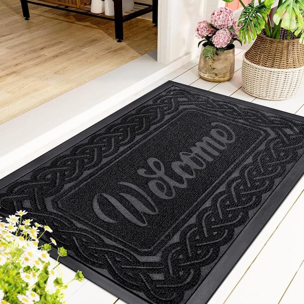Welcome 24 in. x 35 in. Black Anti Stain Door Mat Indoor/Outdoor