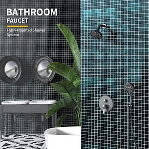 MINT 7-Spray Patterns 2 GPM 5 in. Wall Mount Fixed Shower Head with Hand Shower Head in Matte Black (Valve Included)
