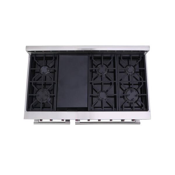 Entree 48 in. 7.2 cu. ft. Professional Style Liquid Propane Range with Convection Oven in Stainless Steel and Gold