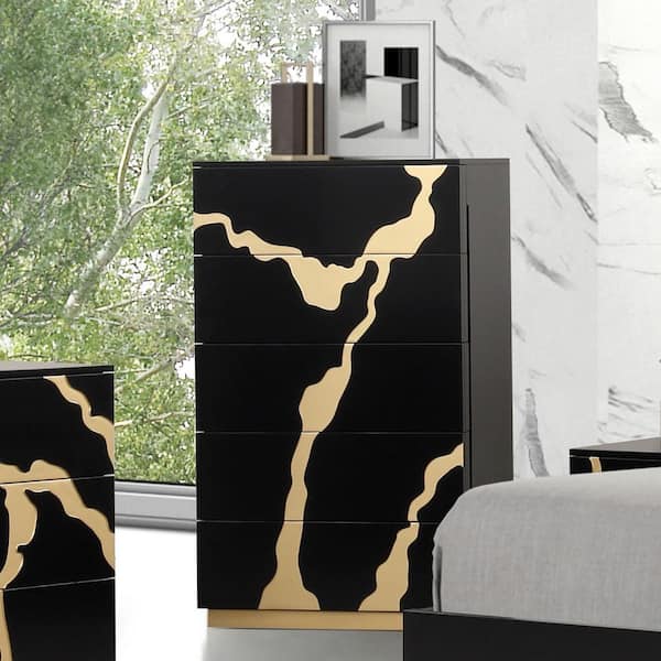 Rove Black and Gold Accents 5-Drawer 30 in. Chest of Drawers