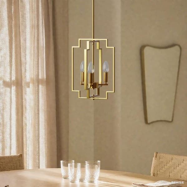 3-Light 10.8 in. Gold Iron Modern Candle Dimmable Pendant Dining Kitchen Ceiling Mini Lights Foyer Bedroom Lighting