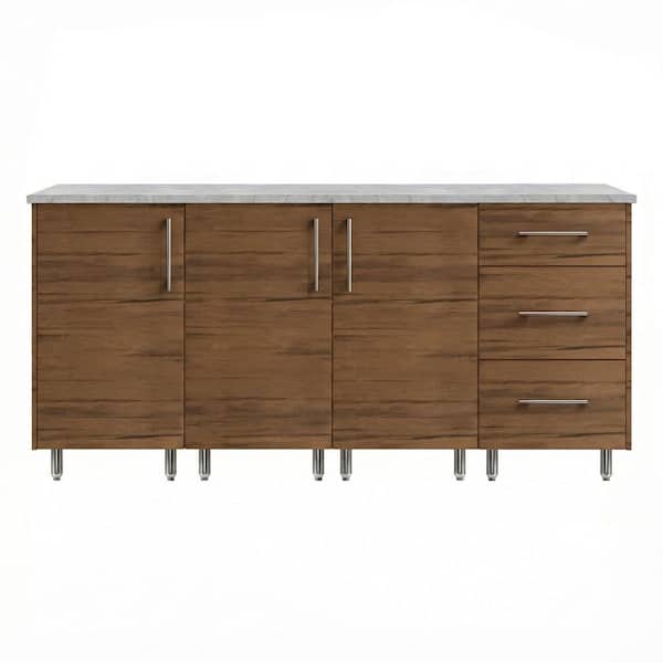 Midday 74.5 in. W Propane Grill Island in Stainless Steel Miami Teak with 3-Drawer Base and 2 ROT