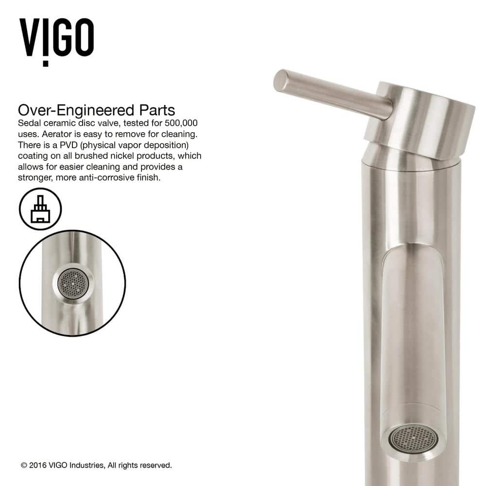 Brushed Nickel 12 3/4" Brass Single Hole Vessel Faucet
