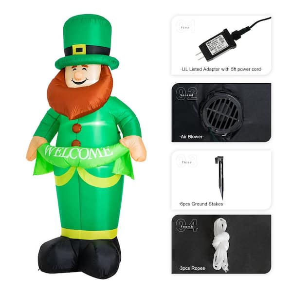 Costway 6ft St Patrick's Day Inflatable Leprechaun Irish Day Blow up  Lighted Giant Doll