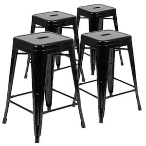 Black Metal Outdoor Bar Stools with Stackable (4-Pack)