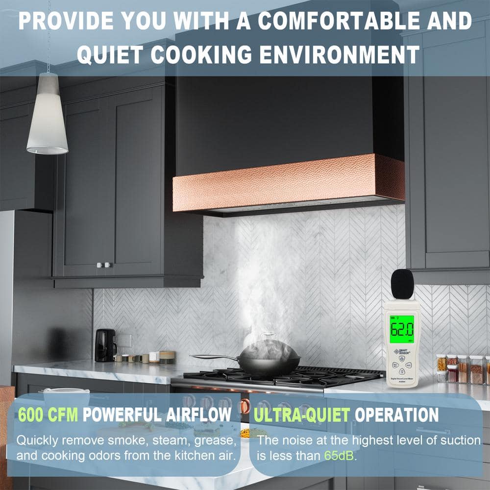Copper and Black 36-Inch Wall Mounted Stainless Steel Range Hood