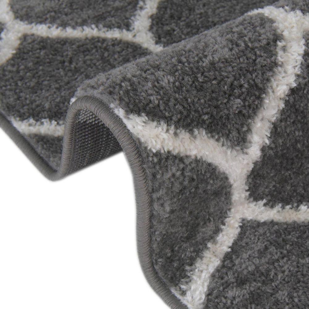 6' Square Dark Gray Ivory Trellis Frieze Synthetic Rug