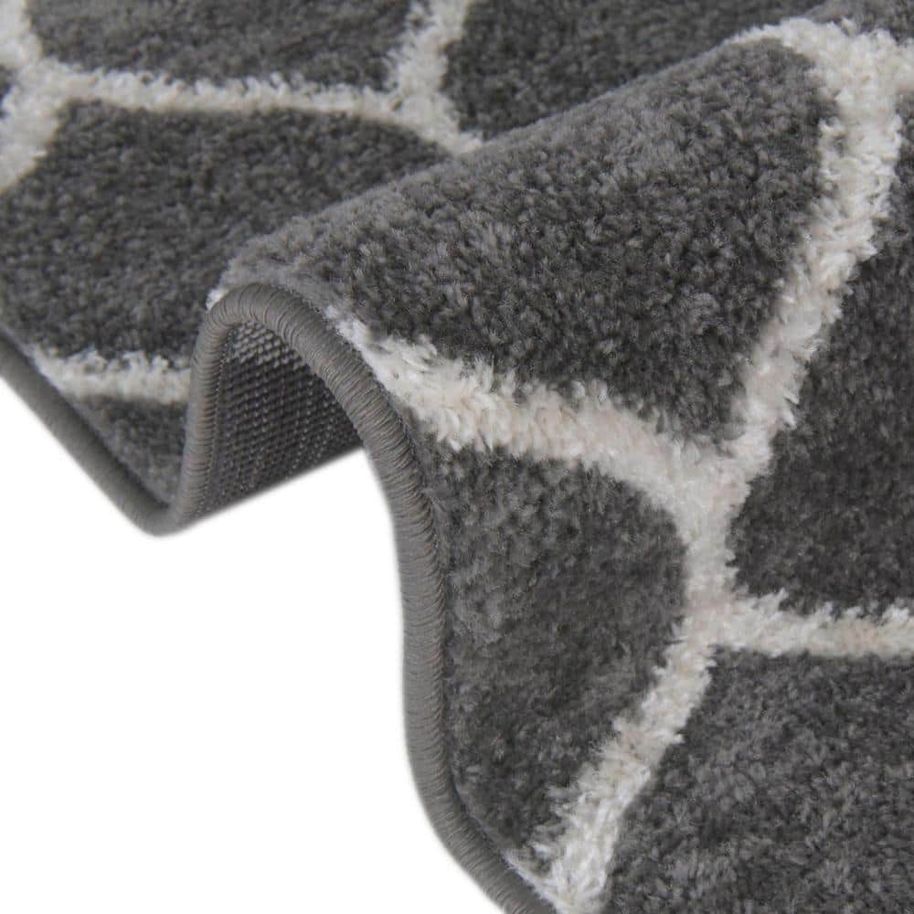 6' Square Dark Gray Ivory Trellis Frieze Synthetic Rug