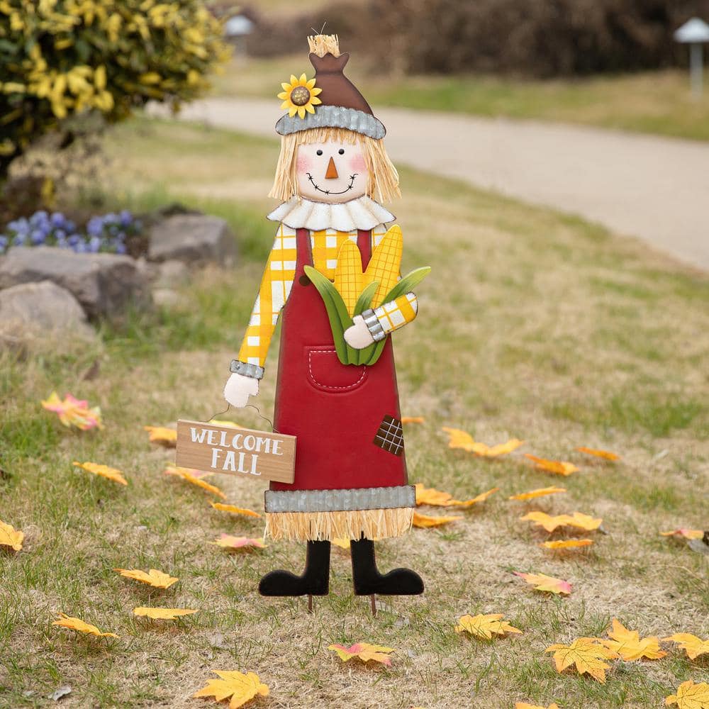 Glitzhome 36H Fall Metal Scarecrow Yard Stake/Standing/Hanging Sign