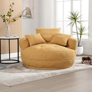 Modern Ditr Yellow Chenille Upholstered Barrel Accent Chair With Pillows