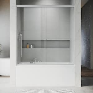 UKD07 56 to 60 in. W x 62 in. H Double Sliding Semi-Frameless Bathtub Door in Brushed Nickel w/ 1/4 in. SGCC Clear Glass