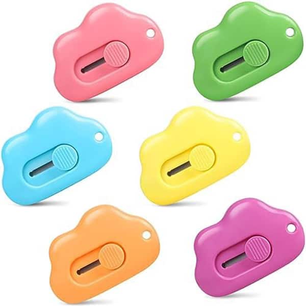 Retractable Mini Utility Knives Cloud Shaped 6 Pack Box Cutters Paper Envelope Slitter with Keychain Hole