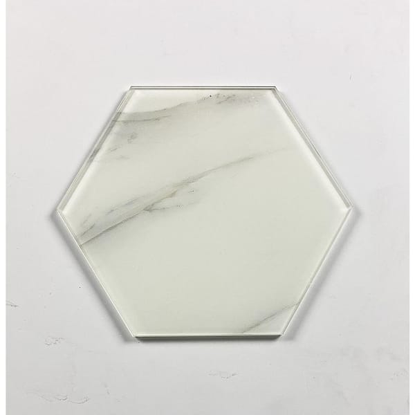ABOLOS Tuscan Designs Large Format Hexagon 8 in. x 8 in. Glossy Calacatta White Glass Tile Sample