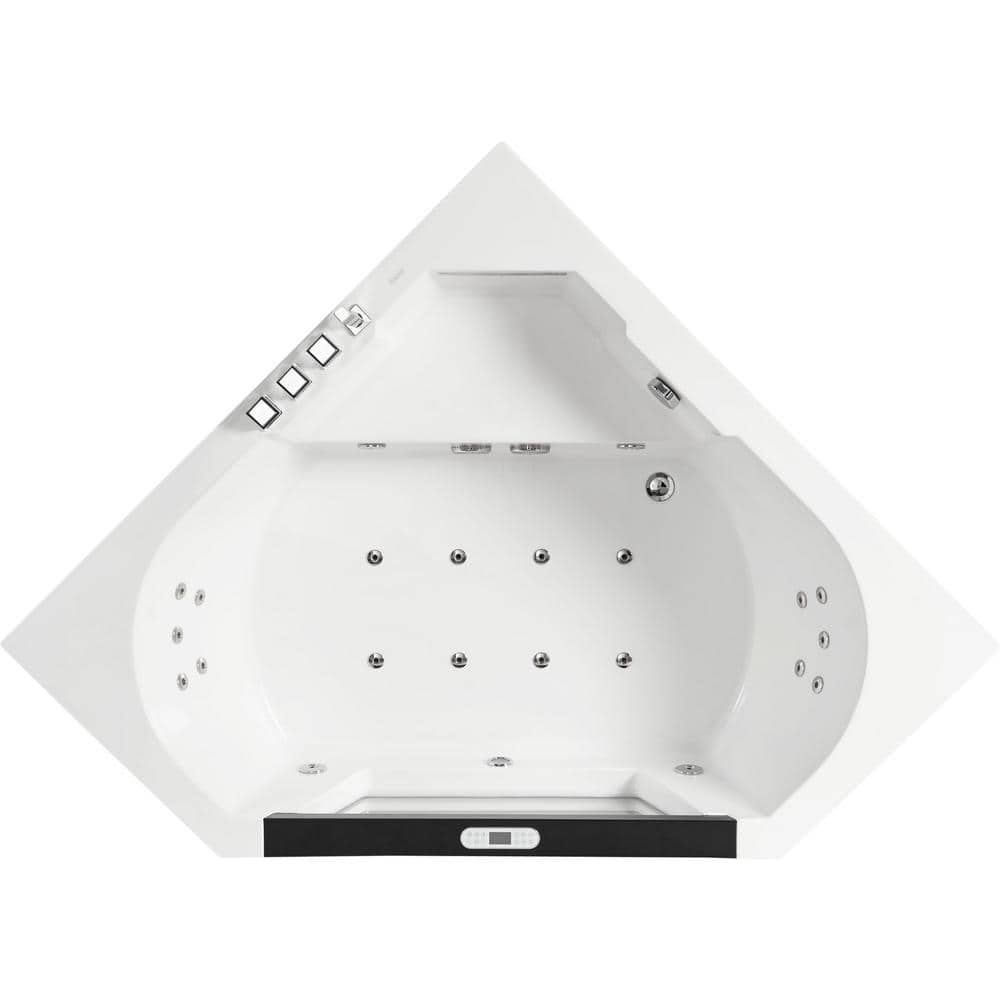 59'' White Acrylic Corner Whirlpool Bathtub with Glass Panel